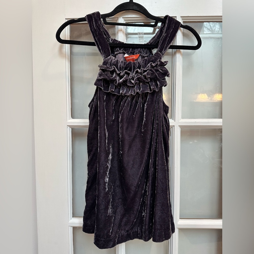 Sundance Crushed Velvet Sleeveless Halter Ruffle Metallic Purple Top Size XS - Picture 9 of 9